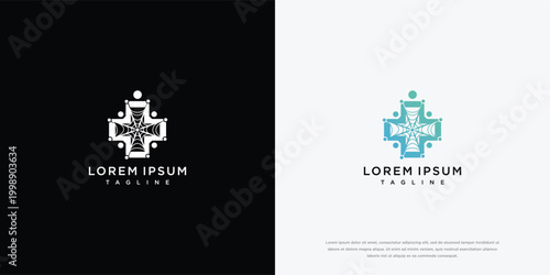 Medical Cross Logo Design with Human Figures