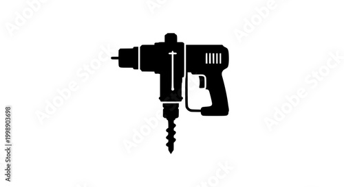 Black Silhouette of a Rotary Hammer Drill Power Tool Icon
