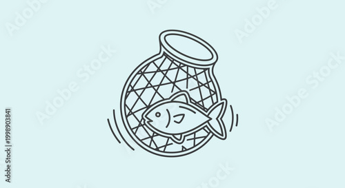 Hand-drawn illustration of a fish caught in a net, symbolizing success and achievement