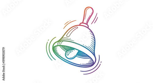 Hand-drawn ringing bell with rainbow colors and motion lines