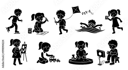 Set of Children Playing Activities Silhouettes