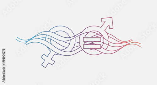 Gender Equality Symbol with Flowing Lines and Waves, Blue to Red Gradient