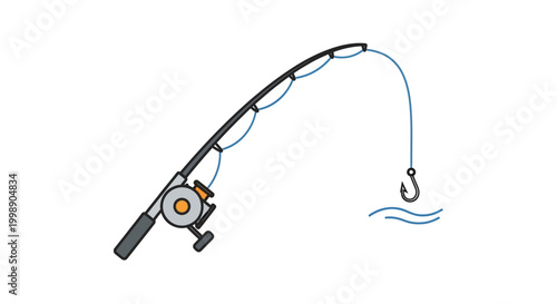 Fishing rod bent with a hook in water, symbolizing active fishing and outdoor recreation