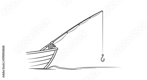 Fishing rod from boat with hook in water, angling hobby, outdoor recreation, summer activity, leisure time