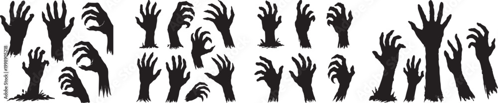 Fototapeta premium Scary decaying zombie hand reaching forward to grab. Horror undead monster arm isolated on white background
