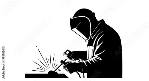 Industrial Welder Working with Torch and Mask Graphic Silhouette