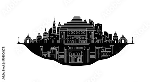 Floating City Silhouette Icon ? Conceptual Urban Design Illustration