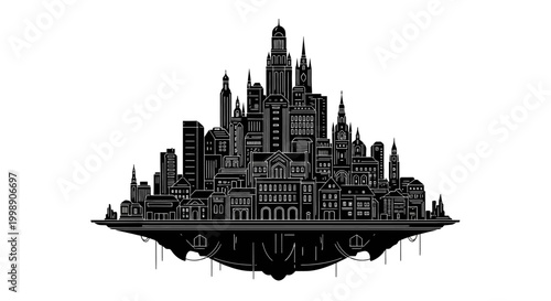 Floating City Silhouette Icon ? Minimalist Urban Architecture Design