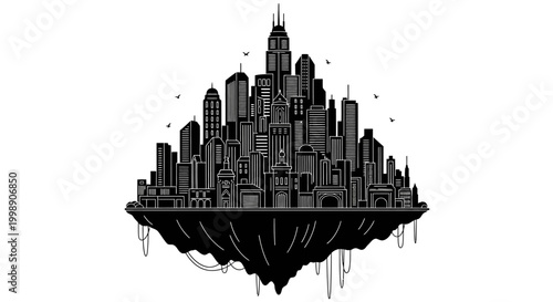 Floating City Silhouette on Island ? Surreal Urban Fantasy Art