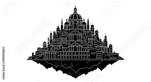 Floating City Silhouette with Classical Architecture ? Fantasy Concept