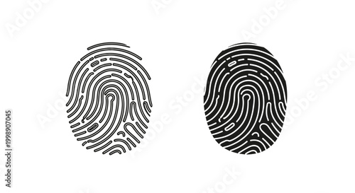 Biometric fingerprint scan icons, black human thumbprint identification symbols, digital security and forensic evidence vector set