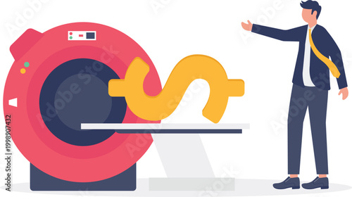 Doctor analyzing dollar sign in medical machine