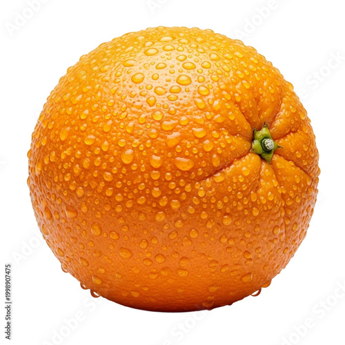 Fresh orange with water droplets on transparent background