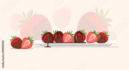 Delicious Chocolate Covered Strawberries on a White Plate, Sweet Dessert, Fresh Fruit Treat