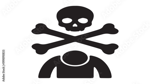 Toxic hazard sign with human silhouette and skull crossbones icon for lethal substance warning.