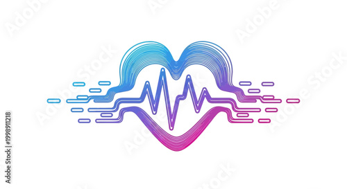 Digital Heartbeat Pulse Line Art, Abstract Heart Health Technology Concept