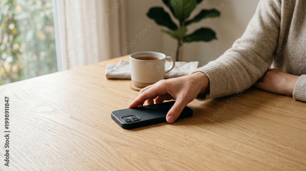 Fototapeta premium Person Putting Smartphone Down for Digital Detox