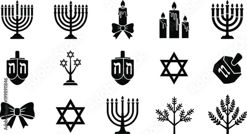 Hanukkah and jewish symbols collection isolated on transparent background