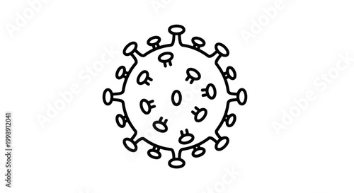 Hand-drawn virus icon, corona virus illustration, simple black and white sketch