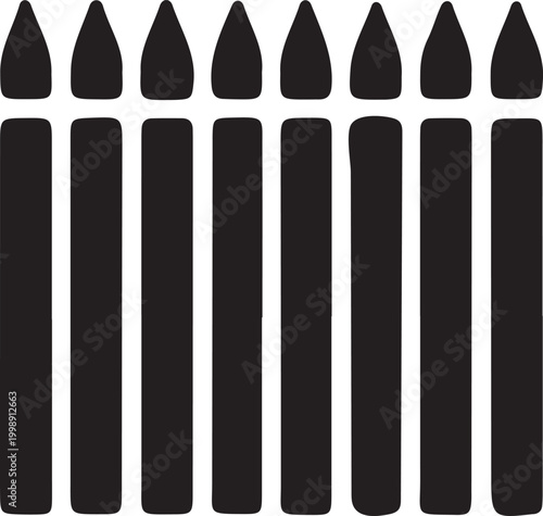 Colored Pencils Icon: Set of Art Pencils Vector. Art Supplies Graphic: Minimalist Pencil Row Illustration. 