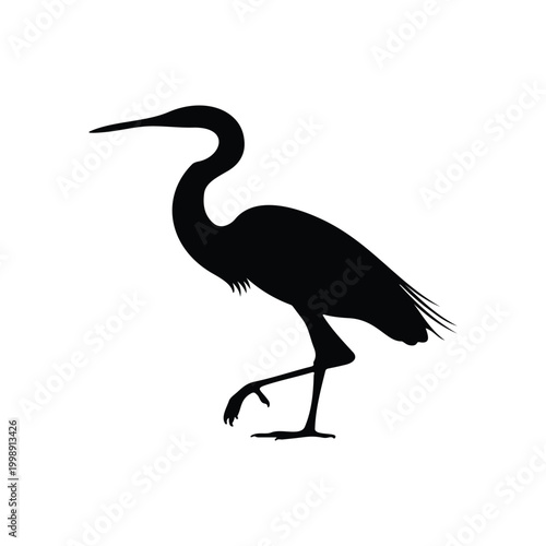 Great white egret silhouette vector flat design on white background.
