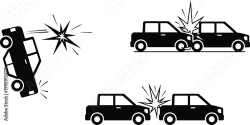 Schilderij op canvas Car accident collision icons set with crash impact rollover and road traffic inc