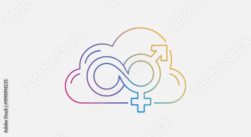 Cloud with infinity symbol and gender symbols, LGBTQ+ pride colors, digital concept