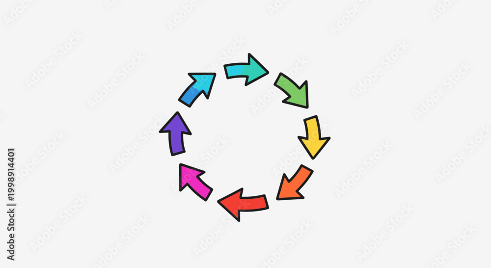 Obraz premium Colorful Arrows in Circular Motion, Cycle and Flow Concept