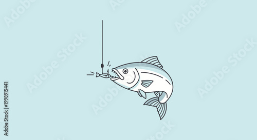 Big fish eating small fish on fishing hook, concept of food chain and survival