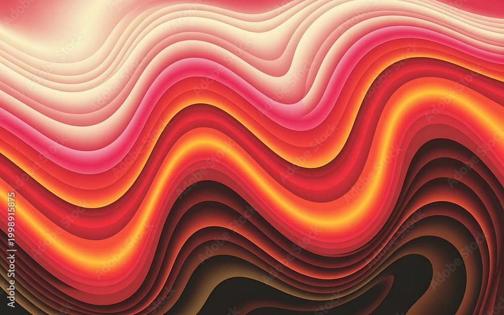 Fototapeta premium Vibrant Abstract Wavy Gradient Background: Dynamic Flowing Red, Orange, Yellow, Pink Layers. Smooth Digital Art Pattern for Modern, Creative, and Contemporary Design Elements.