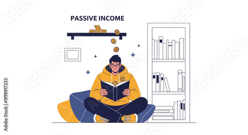 Man Reading Book, Earning Passive Income, Financial Growth Concept