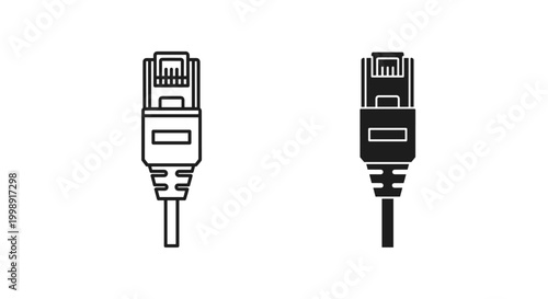 Ethernet cable connector icon set, RJ45 network plug vector illustration, internet connection hardware symbols