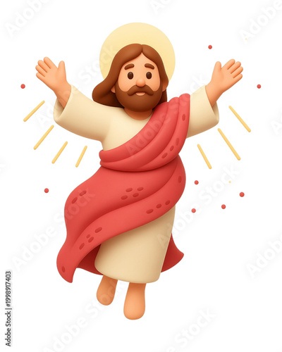 Fotografie Jesus Christ With Open Arms And Glowing Halo Over White Background