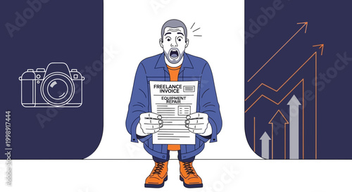 Shocked Freelance Photographer Holds Invoice, Financial Stress, Rising Costs