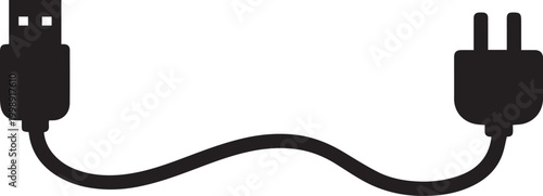USB Cable Connection: A clean and concise representation of a USB cable, connecting a standard USB port to a power plug.