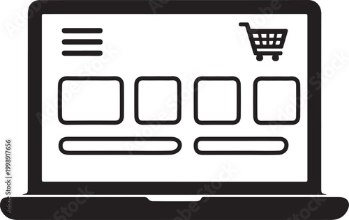 Digital storefront design: A sleek laptop showcases a modern and intuitive digital storefront layout. perfect for e-commerce, offering a seamless and engaging user experience.