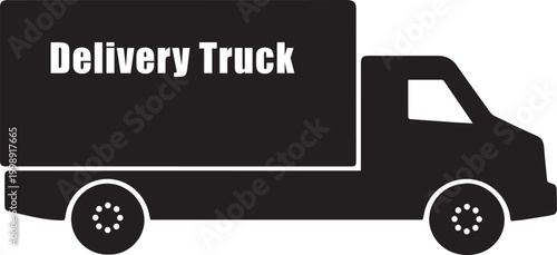 Delivery Truck Silhouette: A stylized black silhouette of a delivery truck, perfect for conveying concepts of transportation, logistics, and moving goods.