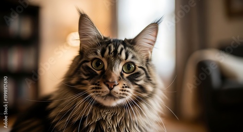Curious Maine Coon Cat Close Up