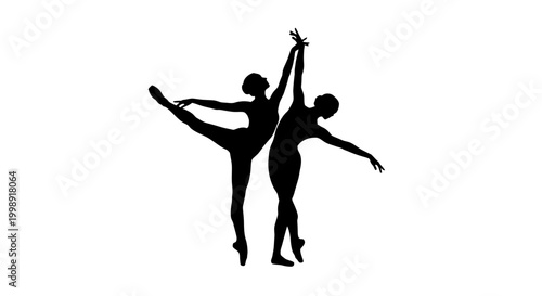 Silhouette of two ballet dancers performing.