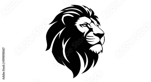 Lion Head Illustration Black White.