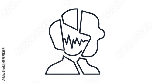 Abstract Head Profile with Sound Wave - Concept of Communication, Ideas, and Mental State