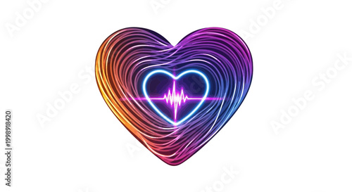 Abstract Heartbeat Pulse with Neon Glow and Colorful Swirls