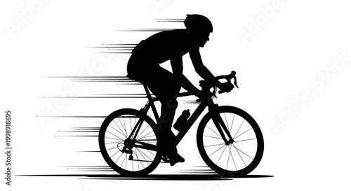 Silhouette of a cyclist riding fast.