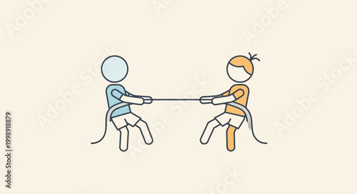Two people playing tug of war.