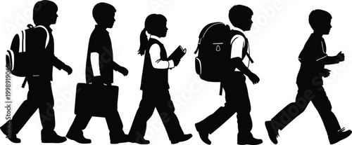 Walking people silhouette a group in motion