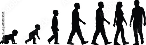 Human evolution silhouette from ape to modern human form