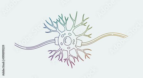 Abstract colorful neuron cell with dendrites and axon, science and biology concept