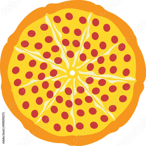 Round Pepperoni Pizza Top View Flat Vector