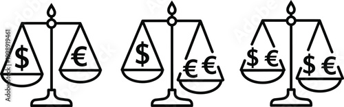 Scales of justice with dollar and euro symbols silhouette