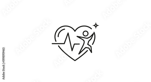 Healthy Lifestyle Icon: Heartbeat, Person, Star - Symbolizing Wellness and Vitality